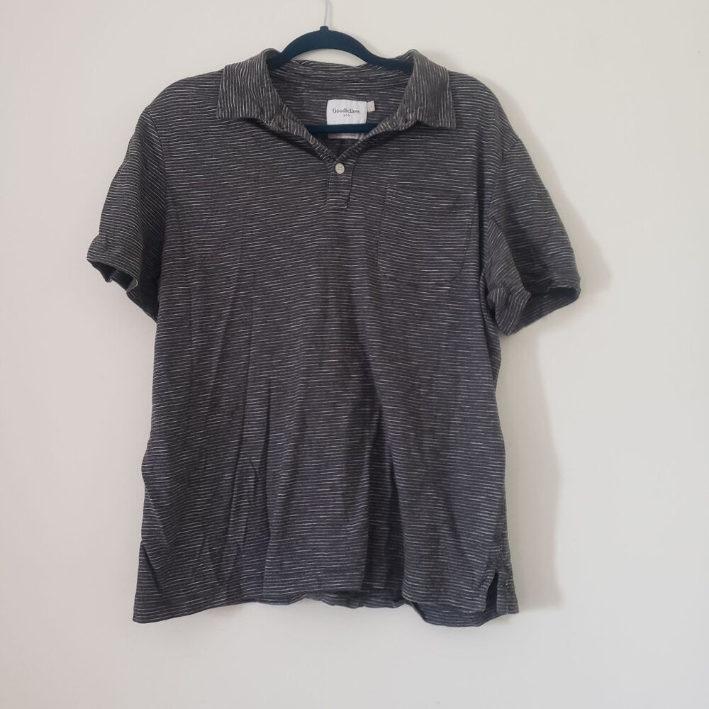 Goodfellow & Co Mens Striped Polo T Shirt Size L Short Sleeve Gray Casual Cotton